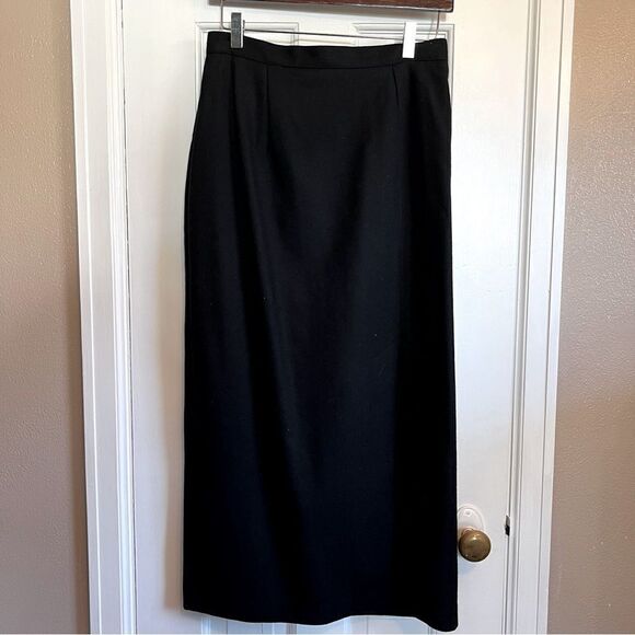 Womens Classic Vtg Isaac Hazan Black Pencil/Straight Skirt 100% Wool Slit Sz 12 - Picture 4 of 8
